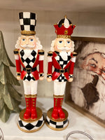 Load image into Gallery viewer, Nutcracker Black &amp; White, Gold, and Red with Check Pattern 13”h Set of 2
