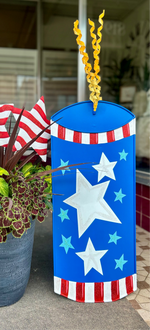 Load image into Gallery viewer, Americana: Blue Yard Stars &amp; Stripes Firecracker Metal Stake with Easel
