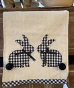 Load image into Gallery viewer, Gingham Black and White Bunny with Pom Pom Tails Table Runner
