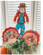 Load image into Gallery viewer, Fall/Halloween: Scarecrow Turquoise and Orange with Metal Stake
