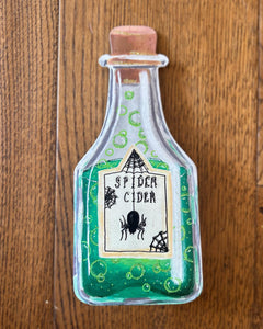 Halloween Potion Bottles Metal Stakes with Easels Black, Purple, Orange, and Yellow with her Frog Roundtop Collection