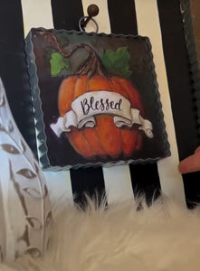 Blessed Pumpkin Mini Print with Galvanized Frame