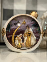 Load image into Gallery viewer, White and Gold Ornament Holy Family Snow Globe
