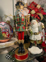 Load image into Gallery viewer, Plaid Nutcracker in Maroon, Dark Green, White and Gold with Black Accents
