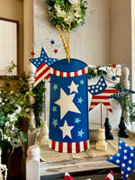 Load image into Gallery viewer, Americana: Blue Yard Stars &amp; Stripes Firecracker Metal Stake with Easel
