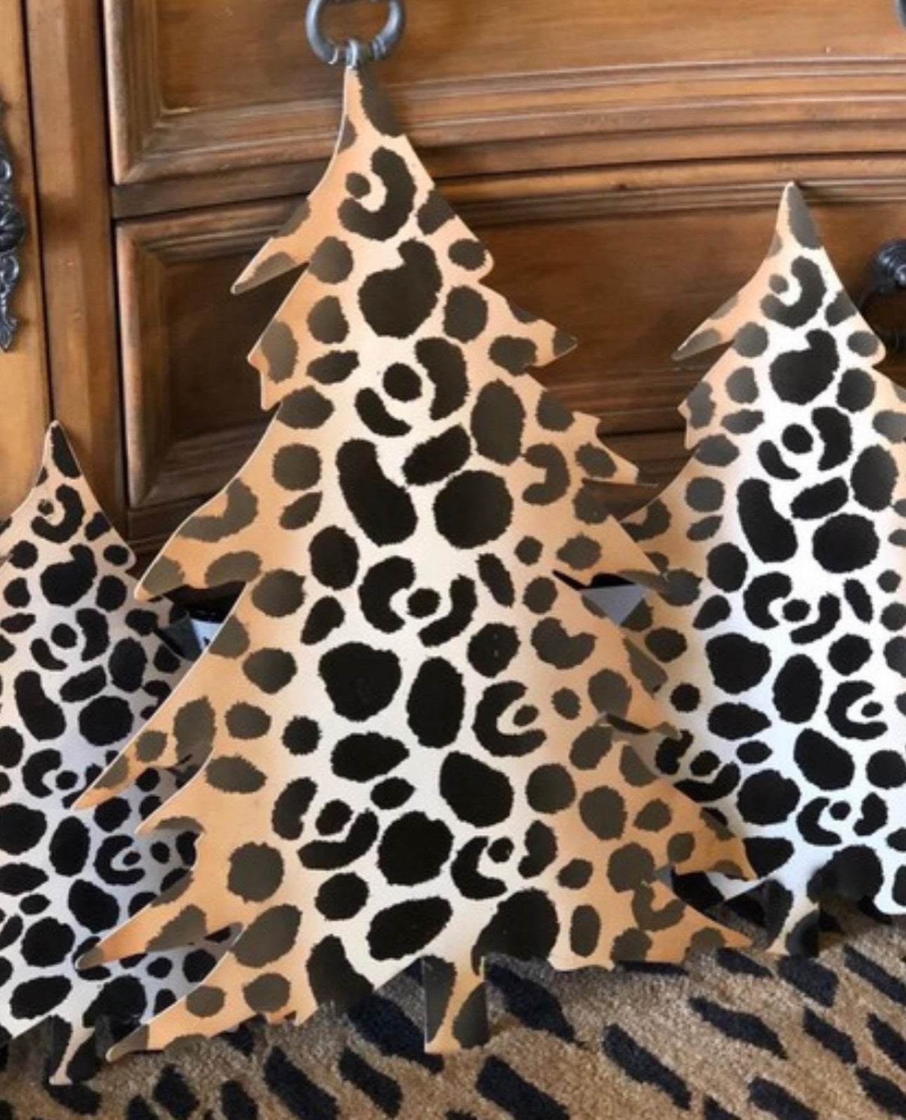 Leopard Christmas Trees Set of 3 Metal Outdoor Stakes