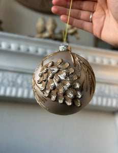 Set of 2 Silver, Gold, & Mocha Pinecone Ornaments