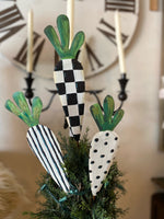 Load image into Gallery viewer, Black and White Patterned Carrots Outdoor Stake Set of 3
