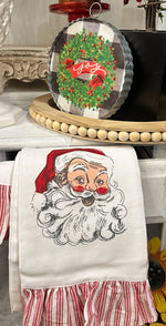 Load image into Gallery viewer, Santa Claus Hand Towel with Red &amp; White Stripe Ruffle Trim
