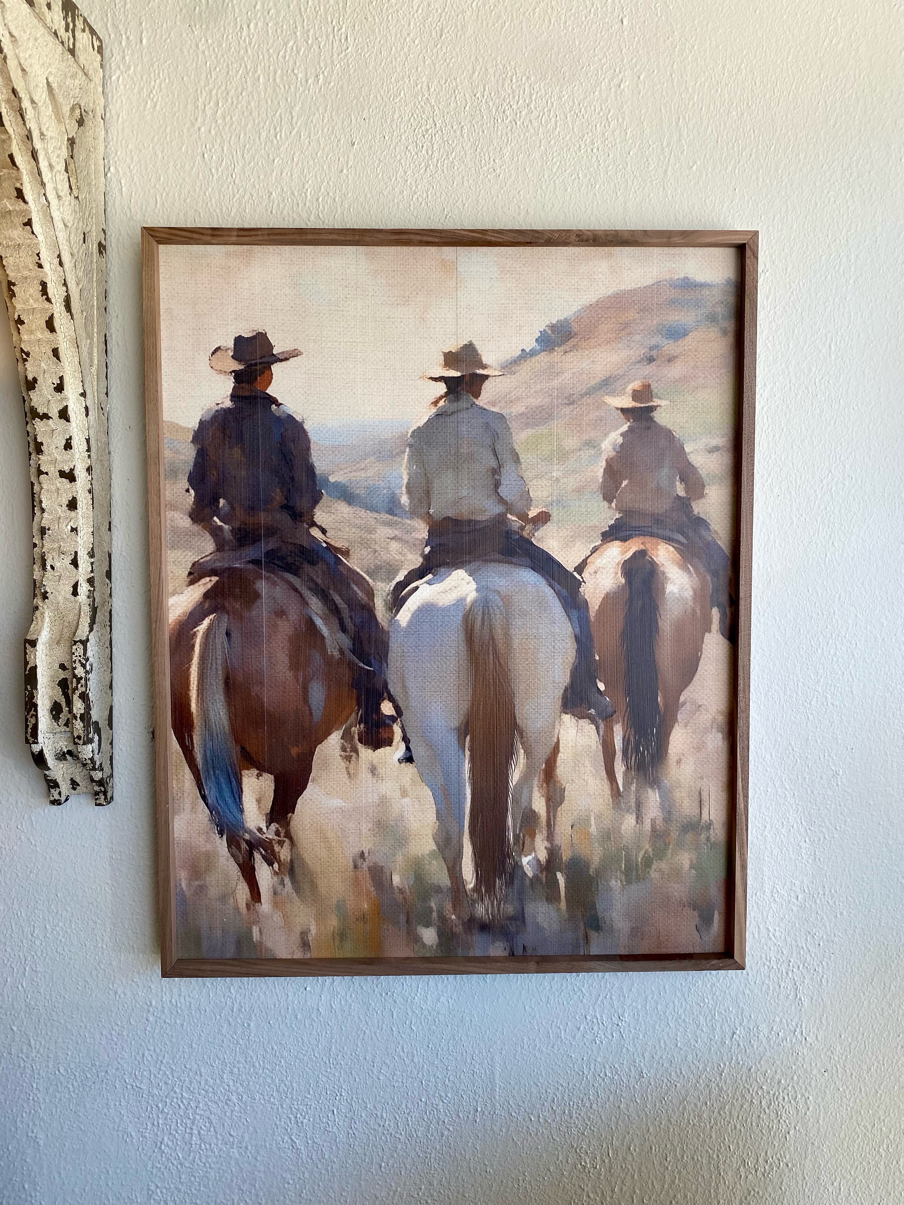 Cowboy’s Riding Western Art with Wood Frame