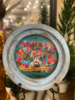 Load image into Gallery viewer, Longhorn Rustic Boho Art Round Frame 14”Dia Stand Out From the Herd
