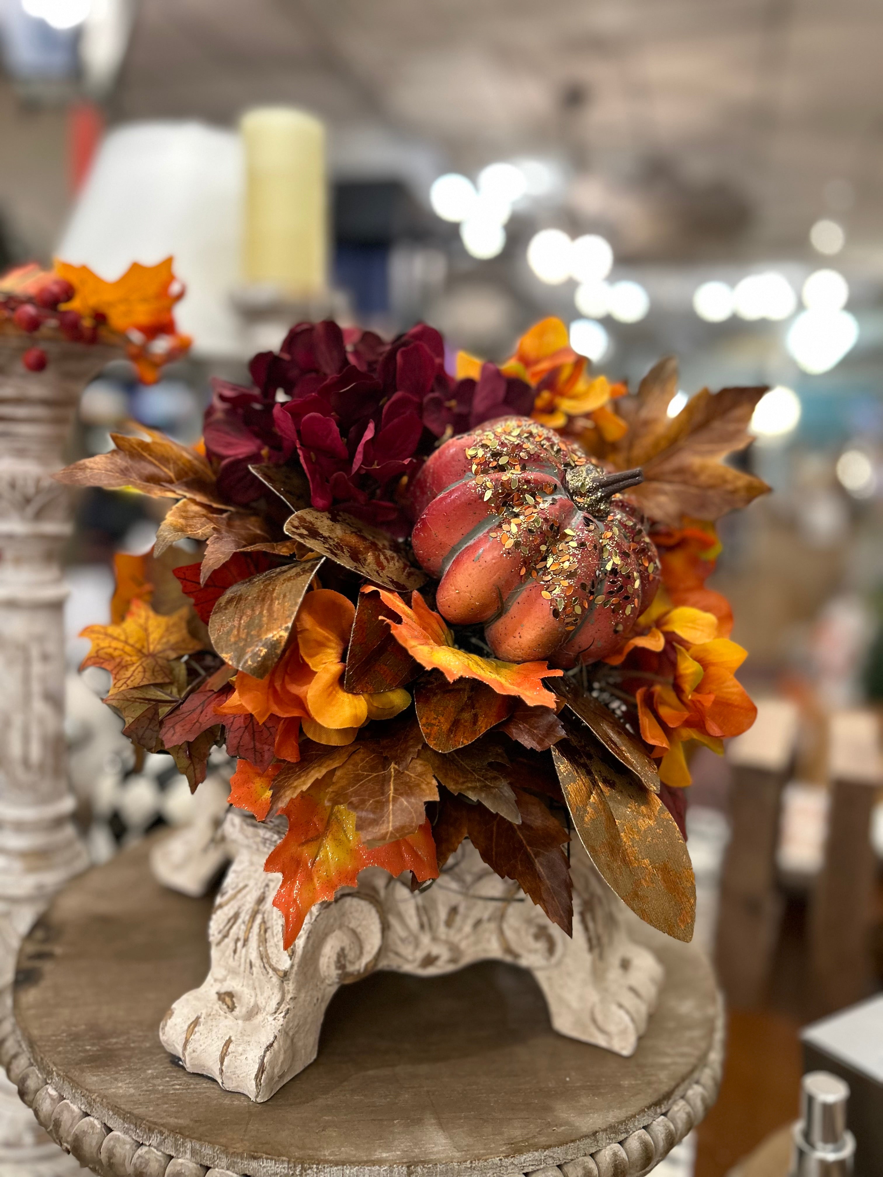 Fall Floral Arrangement on tile, Pedestal Optional