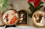 Load image into Gallery viewer, Santa with Red Cardinal Round Wood Frame Christmas Decor
