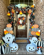 Load image into Gallery viewer, Set of 2: Large Black &amp; White Tall &amp; Short Striped Pumpkin Stake
