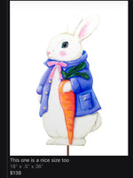 Load image into Gallery viewer, Rabbit in Periwinkle and Pink Jacket with Carrot Metal Stake
