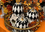 Load image into Gallery viewer, Ceramic Black &amp; White Harlequin Pumpkin (3) Sizes with Gold Stem, Black and White
