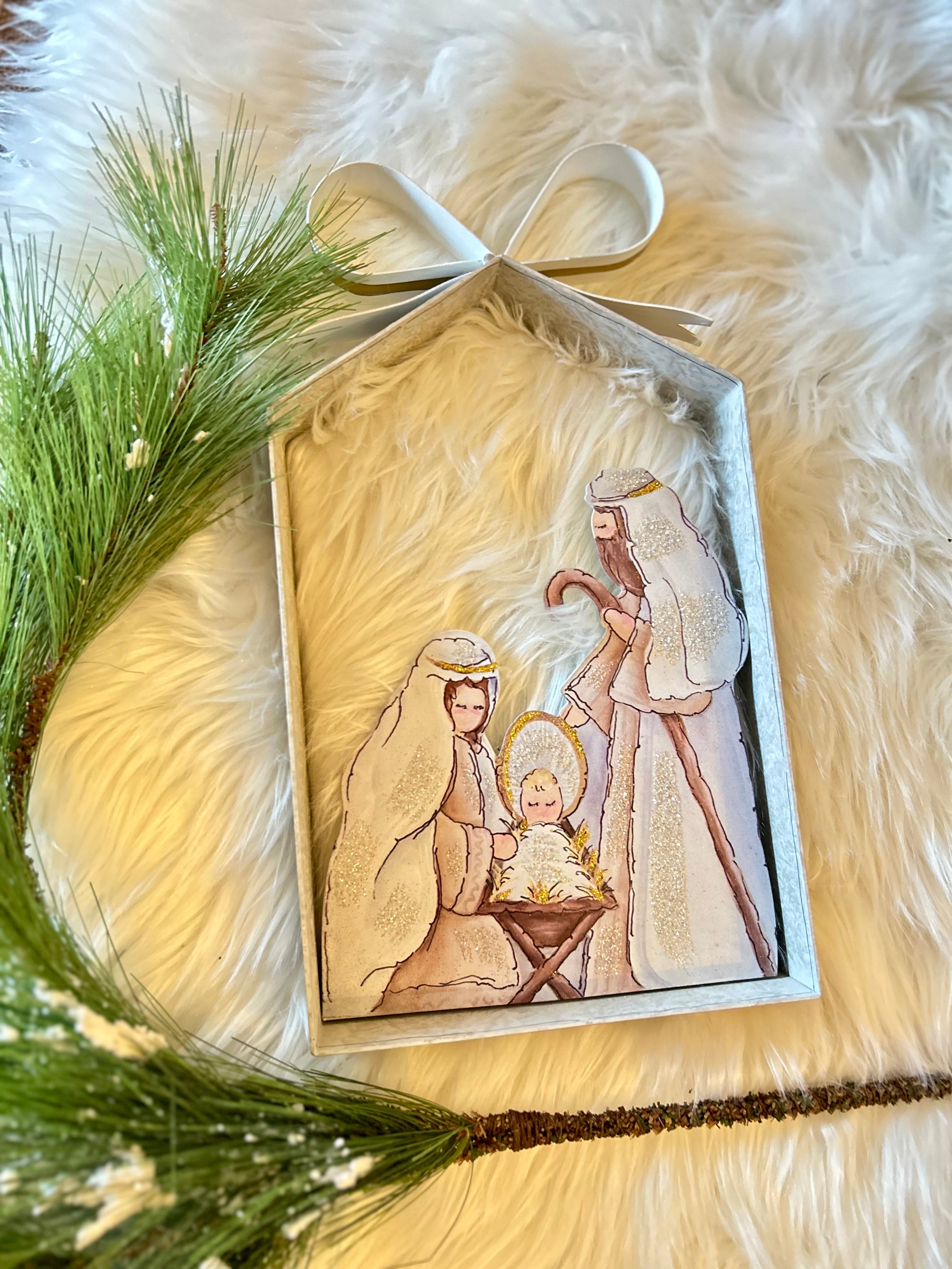 Nativity in Galvanized Frame with Bow