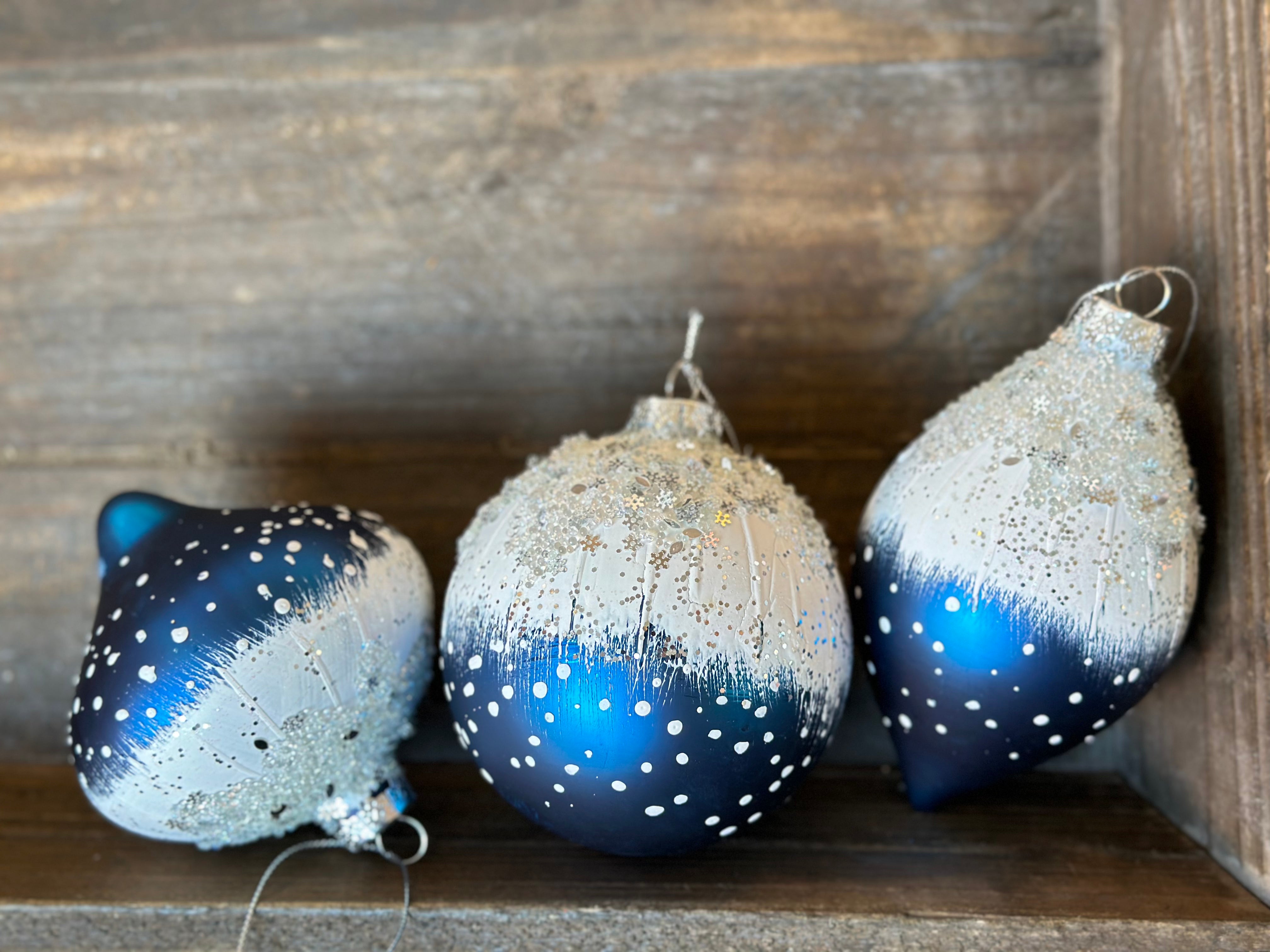 Royal Sapphire Blue and White Set of 3 Ornaments