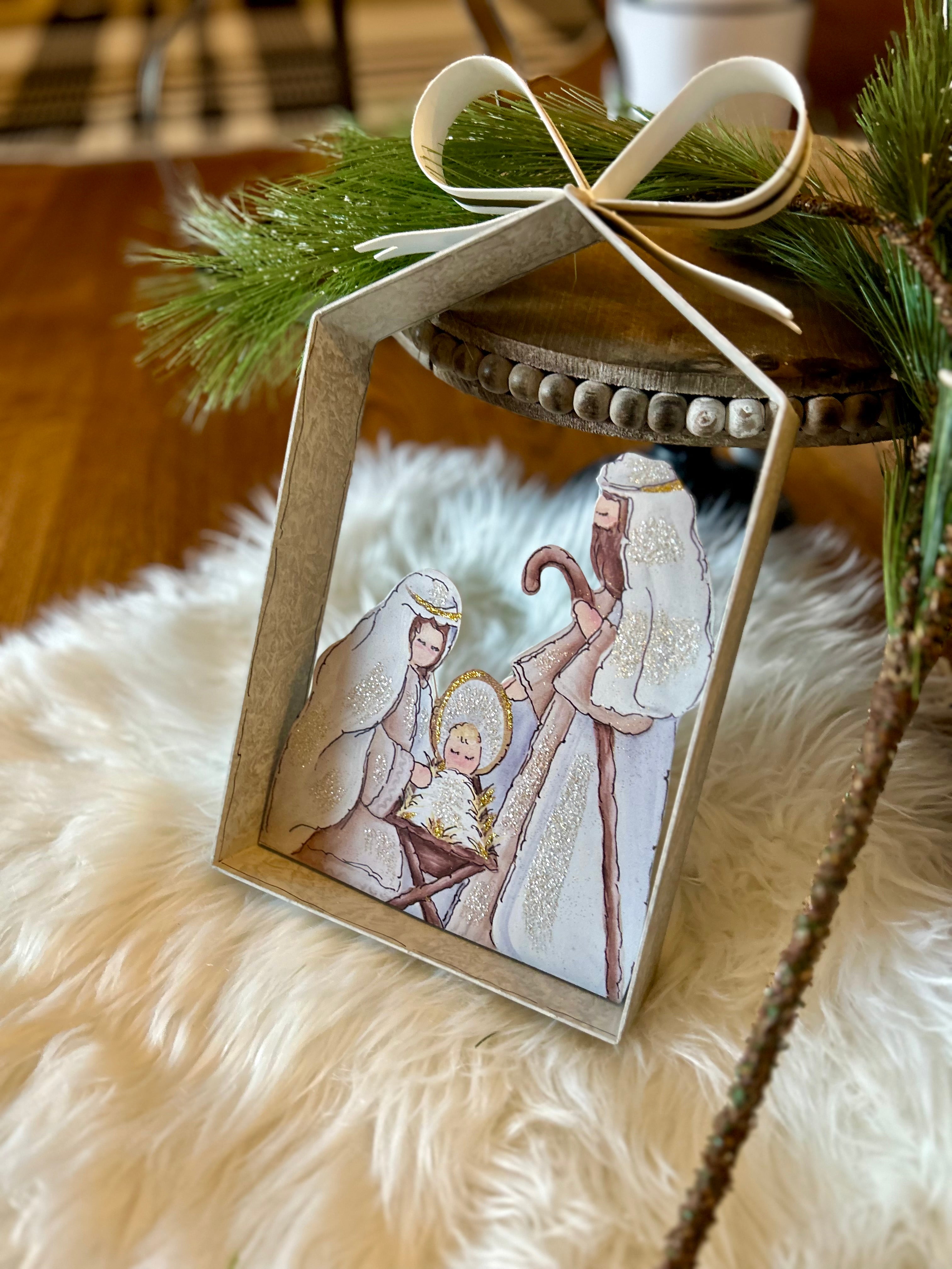 Nativity in Galvanized Frame with Bow