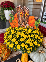 Load image into Gallery viewer, Cowboy Boots and Pumpkins Metal Stake with Attached Easel
