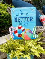 Load image into Gallery viewer, Life is BETTER by the Pool Metal Stake Sign with Attached Easel
