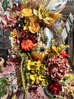 Load image into Gallery viewer, Fall Leopard Pumpkin Hydrangea Floral Wreath
