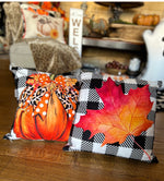 Load image into Gallery viewer, Orange Fall Leaf Buffalo Check Pillow
