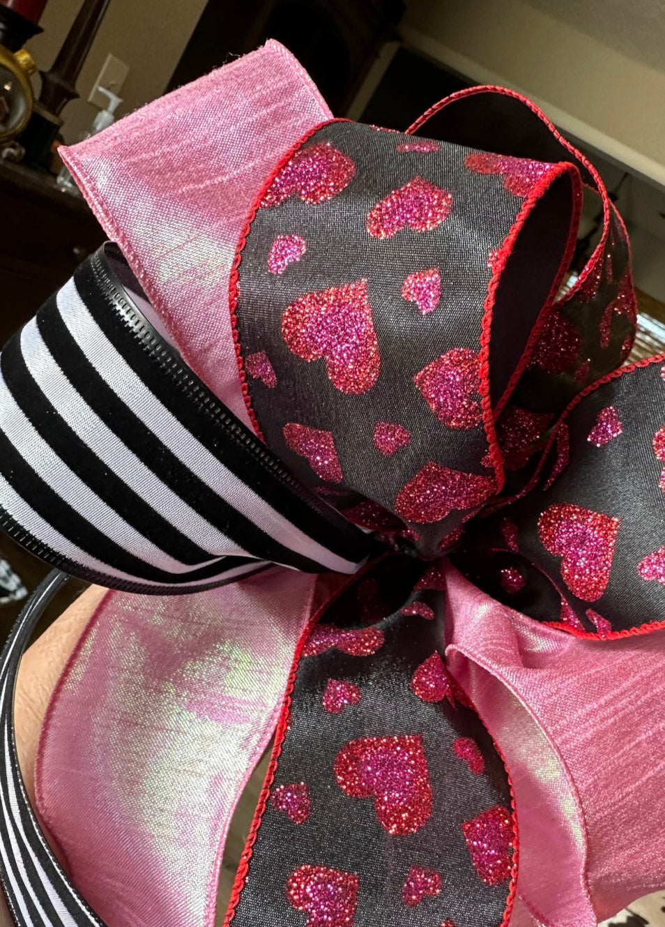 Pink, Red, Black Heart Sparkling Bow