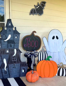 Large White Ghost Metal Stake Outdoor or Indoor