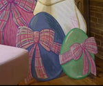 Load image into Gallery viewer, Set of 2 Eggs with Plaid Bows in Periwinkle and Green Stake

