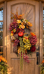 Load image into Gallery viewer, Fall Leopard Pumpkin Hydrangea Floral Wreath
