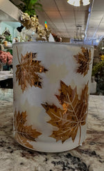 Load image into Gallery viewer, Autumn Nights Set of 3 Frosted LED Candles Gold Leaf Pattern

