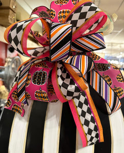 (4) Option Bows: Whimsical Custom Bows Harlequin Black, White, Bright Green, Pink Pumpkin, Stripe Ribbon, Purple, Orange