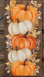 Load image into Gallery viewer, Orange &amp; White Pumpkin Table Runner 72” length with Brown Background
