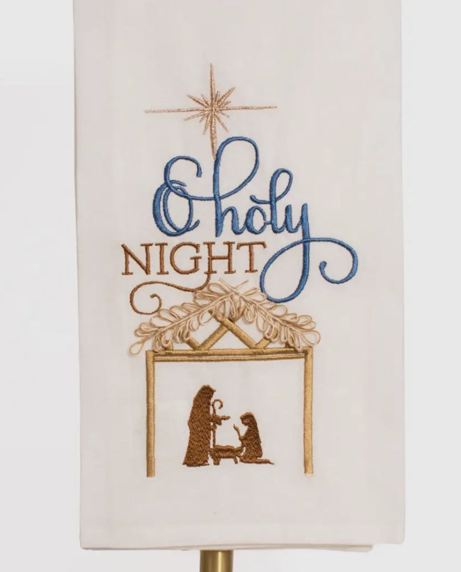 Christmas O Holy Night Hand Towel White, Gold, and Blue