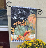 Load image into Gallery viewer, Give Thanks Pumpkins Outdoor Flag Small Black White, and Orange Plaid Border (Copy)
