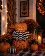 Load image into Gallery viewer, Jack-o-Lantern Stacked Metal Pumpkin Topiary Roundtop
