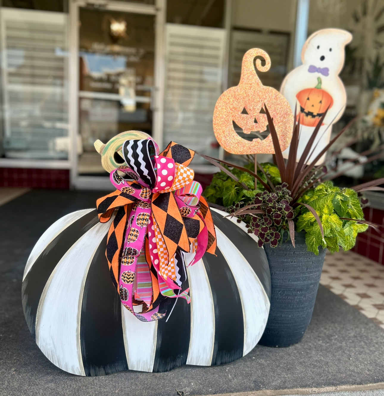 Whimsical Fall Halloween Bow Polka Dots, Check, Diamond, Ric Rac, and Pumpkin Patterns