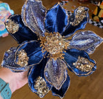 Load image into Gallery viewer, Elegant Glam Blue Navy Sequin Velvet Magnolia Pack of 3
