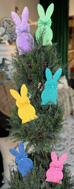 Load image into Gallery viewer, Set of 6 Glittered Peep Bunnies Yellow, Pink, Aqua, Purple, Blue, Green
