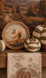 Load image into Gallery viewer, Fall Leaves and Squirrel Picture with Round Wood Frame
