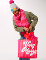 Load image into Gallery viewer, Pink Red Stripe Tote Very Merry
