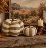 Load image into Gallery viewer, Large Khaki &amp; Cream Knit Horizontal Stripe Pumpkin
