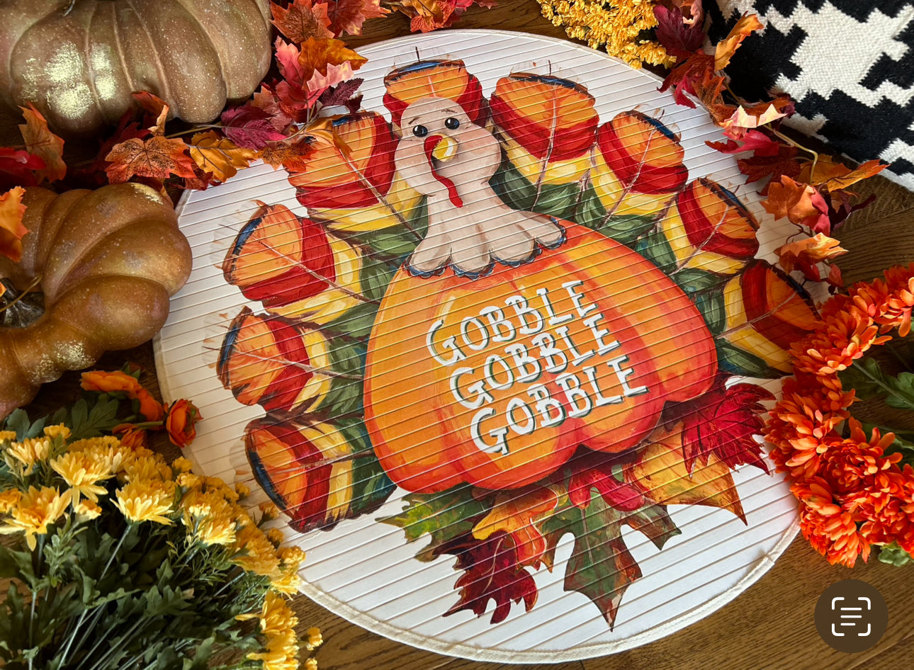 Bamboo Round White Turkey Rug Gobble Gobble