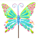 Load image into Gallery viewer, Fanciful Butterfly Aqua and Pink Metal Outdoor Stake
