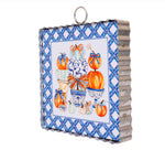 Load image into Gallery viewer, Blue and White Lattice with Pumpkins Fall Mini Print
