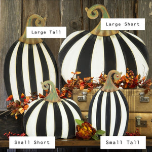 Set of 2: Large Black & White Tall & Short Striped Pumpkin Stake