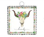 Load image into Gallery viewer, Howdy Skull and Flowers Galvanized Framed Mini Print with Floral Accents
