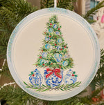 Load image into Gallery viewer, Blue &amp; White Round Ornament with Christmas Tree
