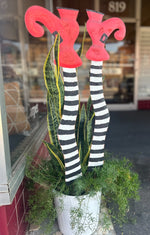 Load image into Gallery viewer, Witches Striped Black &amp; White Metal Legs with Red Shoes Sign with Stake
